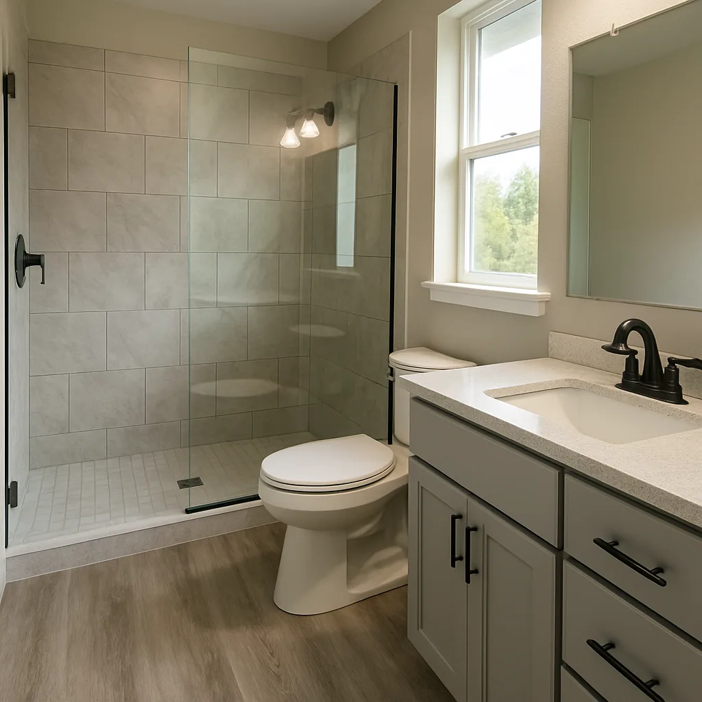 Remodeled Salem bathroom with a new walk in shower