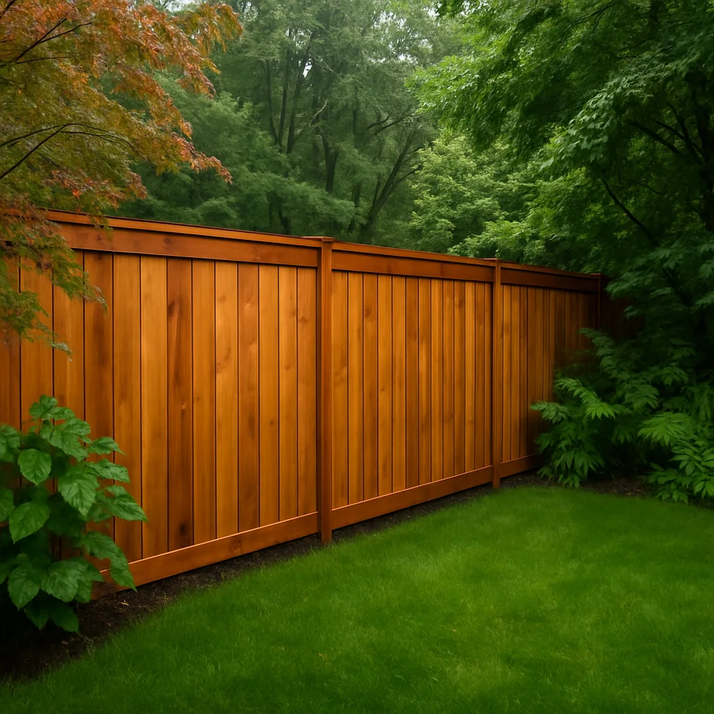 New cedar privacy fence along a Salem backyard