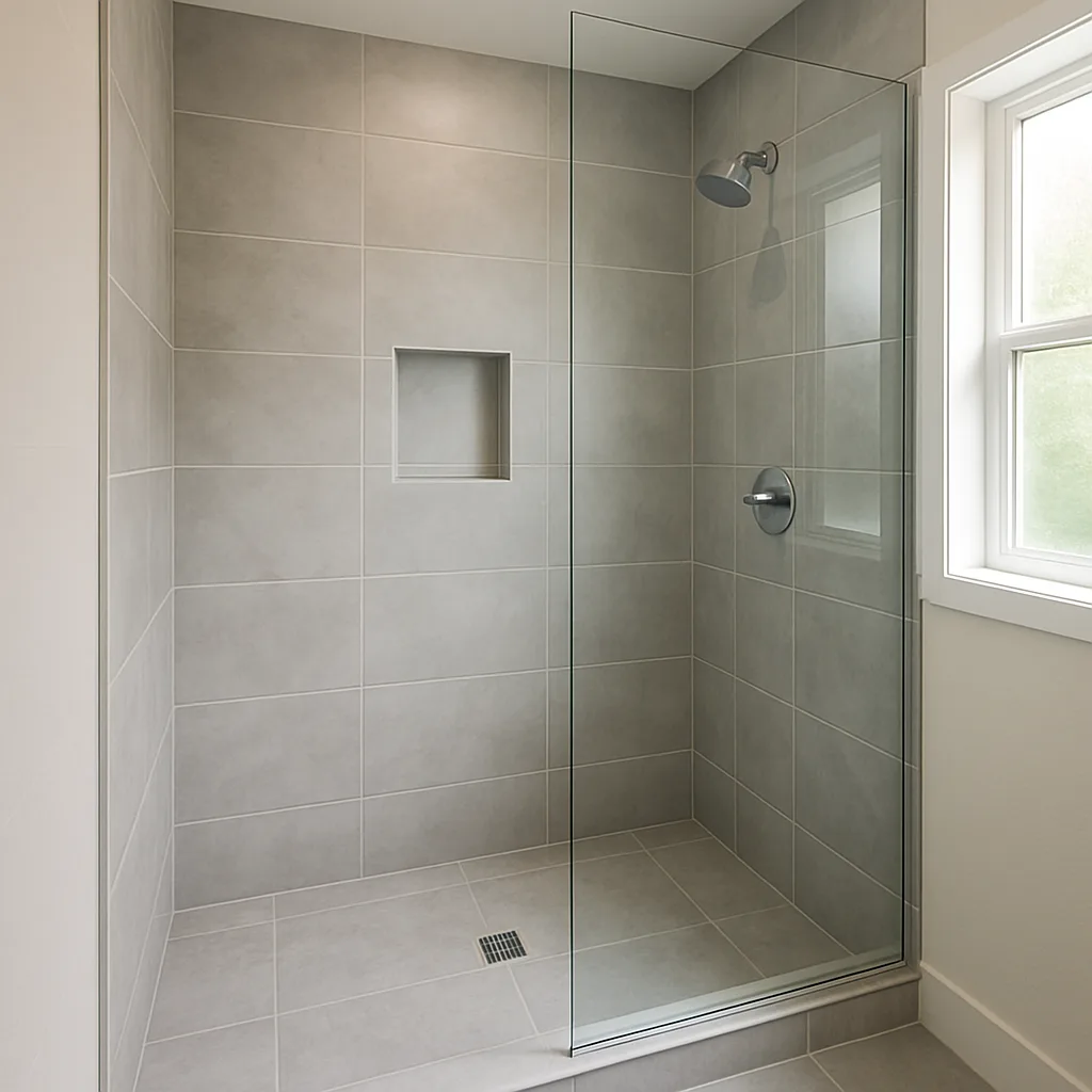 Newly tiled walk in shower in a Salem bathroom